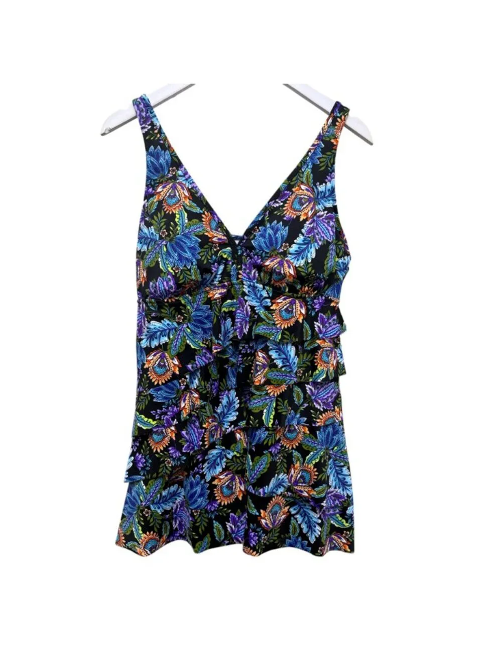 Swim Solutions Swimsuit Paisley Swim Dress Size 14 Slimming Black One Piece NWT - Picture 8 of 16